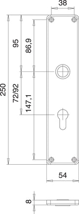 EDI Renovierschild 220 Z Edelstahl F00 BB, Entfernung 72 mm, 2er-Pack