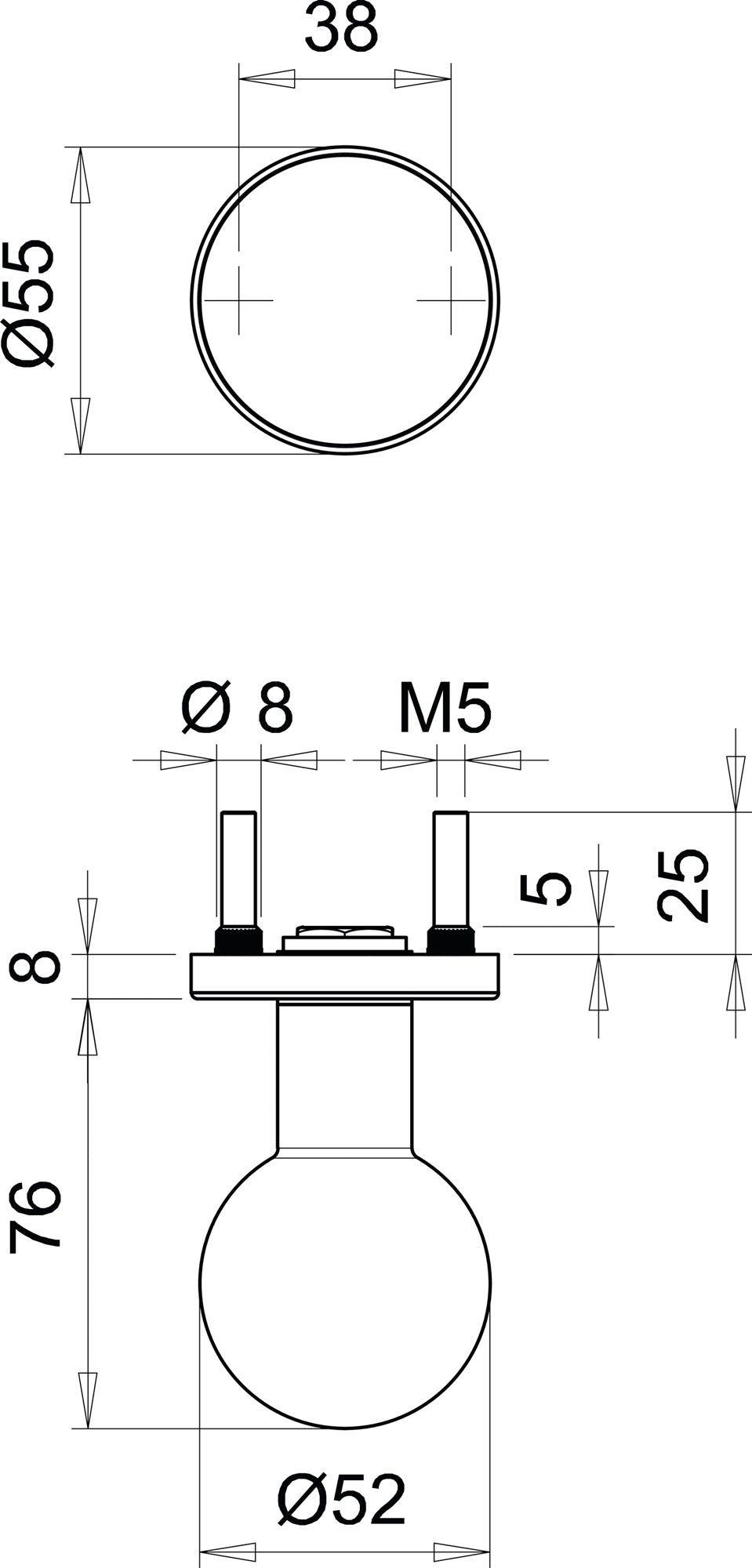 EDI Türknopf K5/052/02 Edelstahl Kugelknopf auf runder Rosette M12