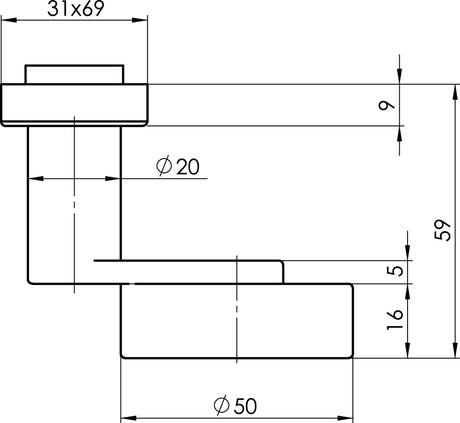 OGRO Profiltürknopf 3020A/6620 ER – Edelstahl, links zeigend, feststehend, 50 mm