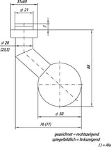 OGRO Profiltürknopf 3548V/6620 AL – Fester Kugelknopf, Aluminium F1, DIN links/rechts