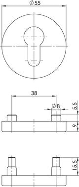 OGRO Schlüsselrosette 6612 PZ Aluminium F1 rund 9 mm verdeckte Verschraubung