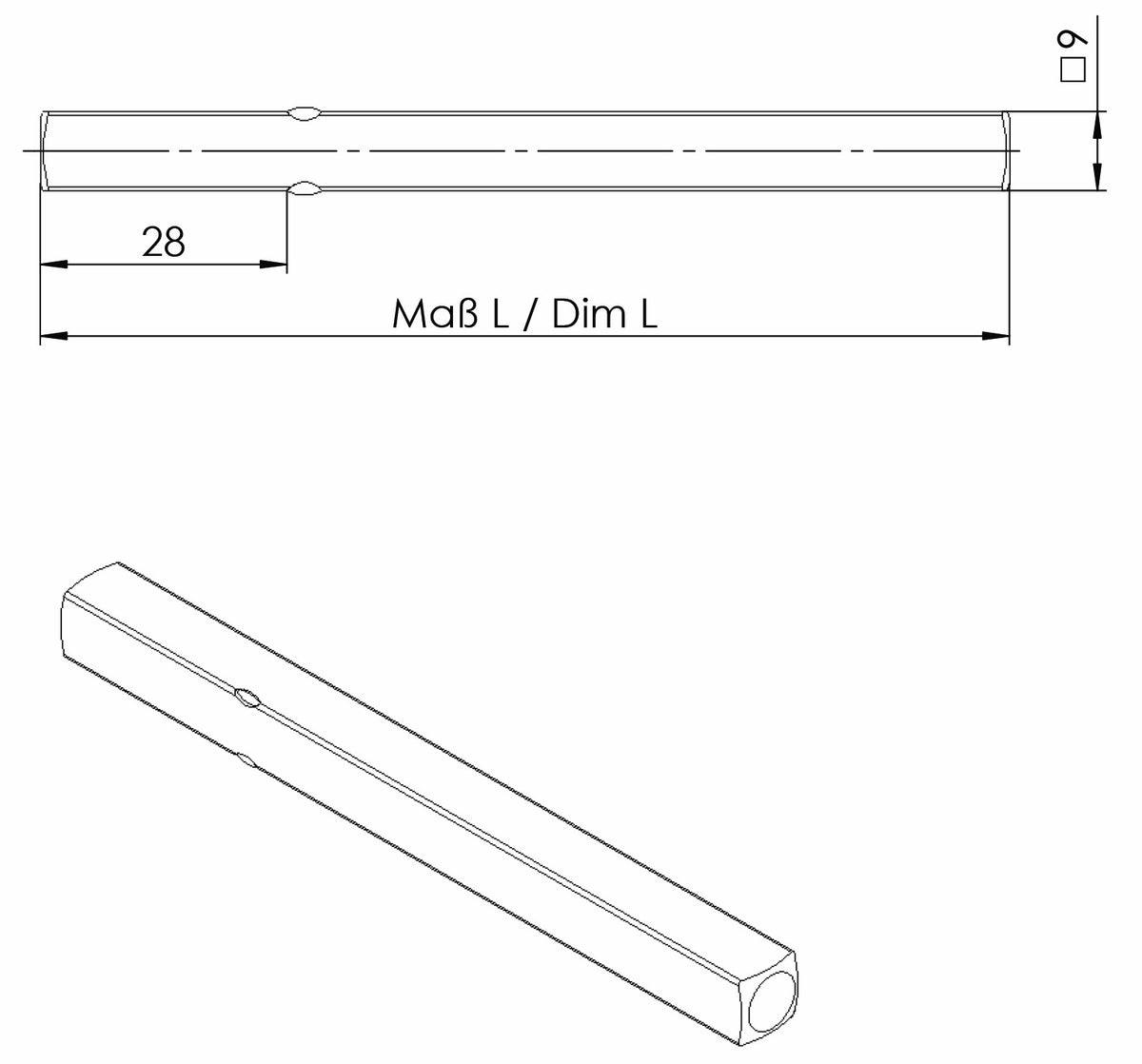 OGRO 114 PB FS Drückerstift Vollstift 9x110 mm für Brandschutztüren