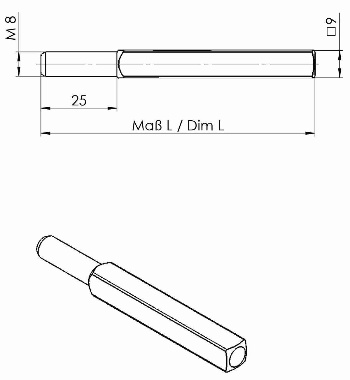 OGRO 115 FS Wechselstift Vollstift Vierkant 9x105 mm für Brandschutztüren