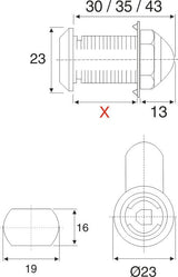 BMB Hebelverschluss System 600, verschiedenschließend, 17 mm, inkl. Innenzylinder, vernickelt