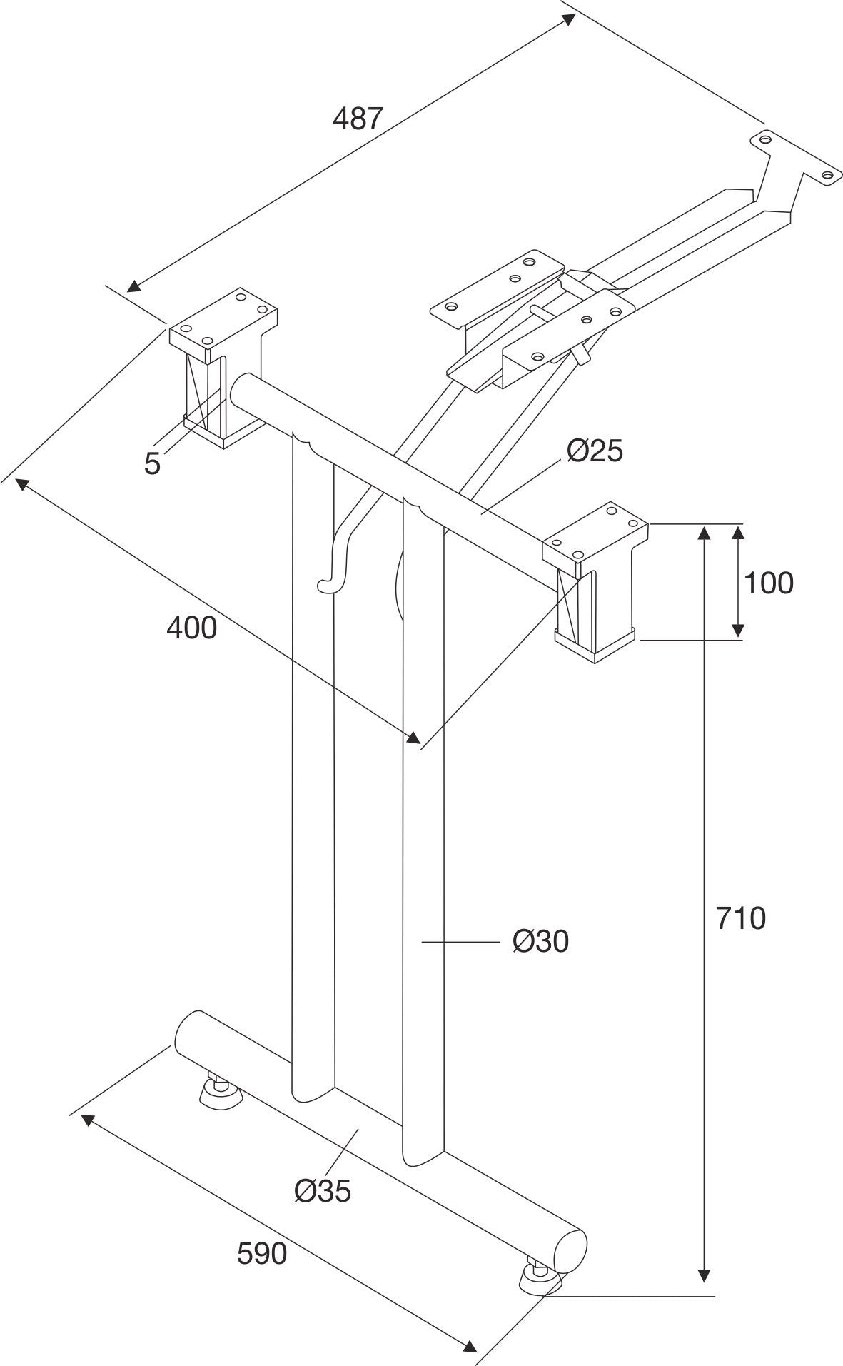 BMB Klapptisch-Gestell CR Chrom poliert, Höhe 710–715 mm, inkl. Befestigungsschrauben