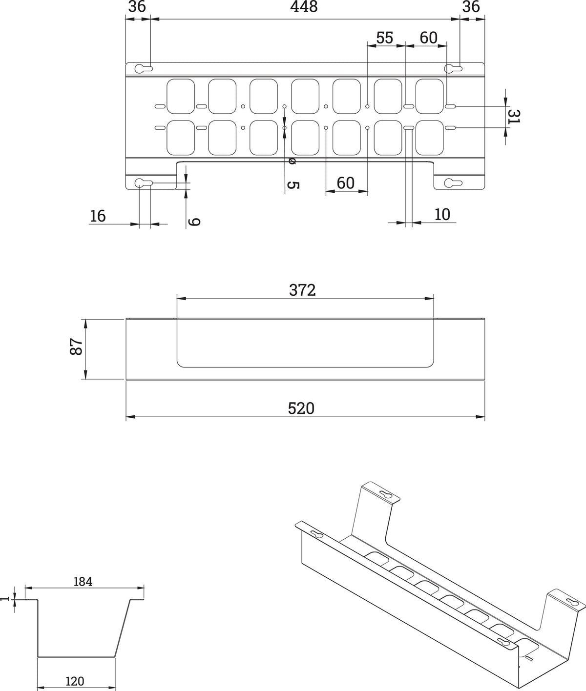 BMB Kabelwanne BOXIT V – Metall, schwarz, 310 x 120 mm, Höhe 90 mm