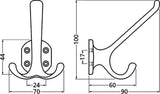HERMETA Huthaken 0028 zweifach, 90 mm Ausladung, Aluminium silberfarbig eloxiert, Höhe 100 mm