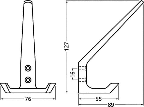 HERMETA Huthaken 0032 zweifach Aluminium silberfarbig eloxiert Höhe 127 mm