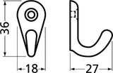 HERMETA Handtuchhaken 0557 – 1 Haken, Höhe 36 mm, Ausladung 27 mm, Aluminium poliert