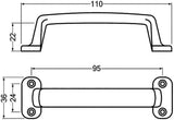 HERMETA Handgriff Aluminiumguss silberfarbig eloxiert 110 mm – 4 Löcher, C2C-zertifiziert