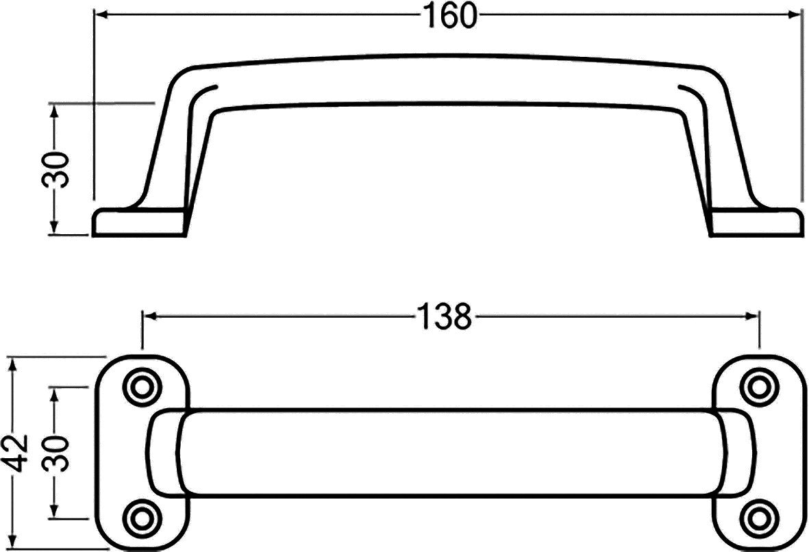 HERMETA Handgriff Aluminiumguss silberfarbig eloxiert 110 mm – 4 Löcher, C2C-zertifiziert