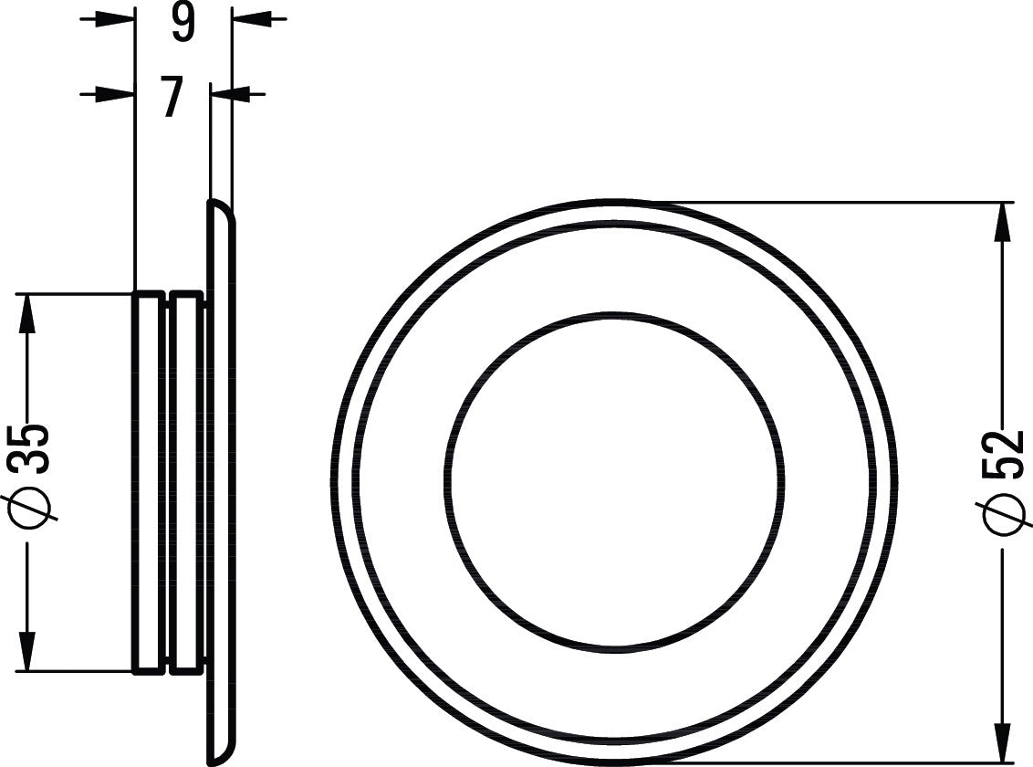 HERMETA Muschelgriff Aluminium silberfarbig eloxiert rund Ø 52 mm Einlass-Ø 35 mm