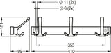 HERMETA Huthakenleiste 0822 – 2 Haken, Leichtmetall silberfarbig eloxiert, 96 mm Ausladung