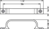 HERMETA Handgriff Aluminium 112 mm – eloxiert, 2 Schraublöcher, C2C-zertifiziert