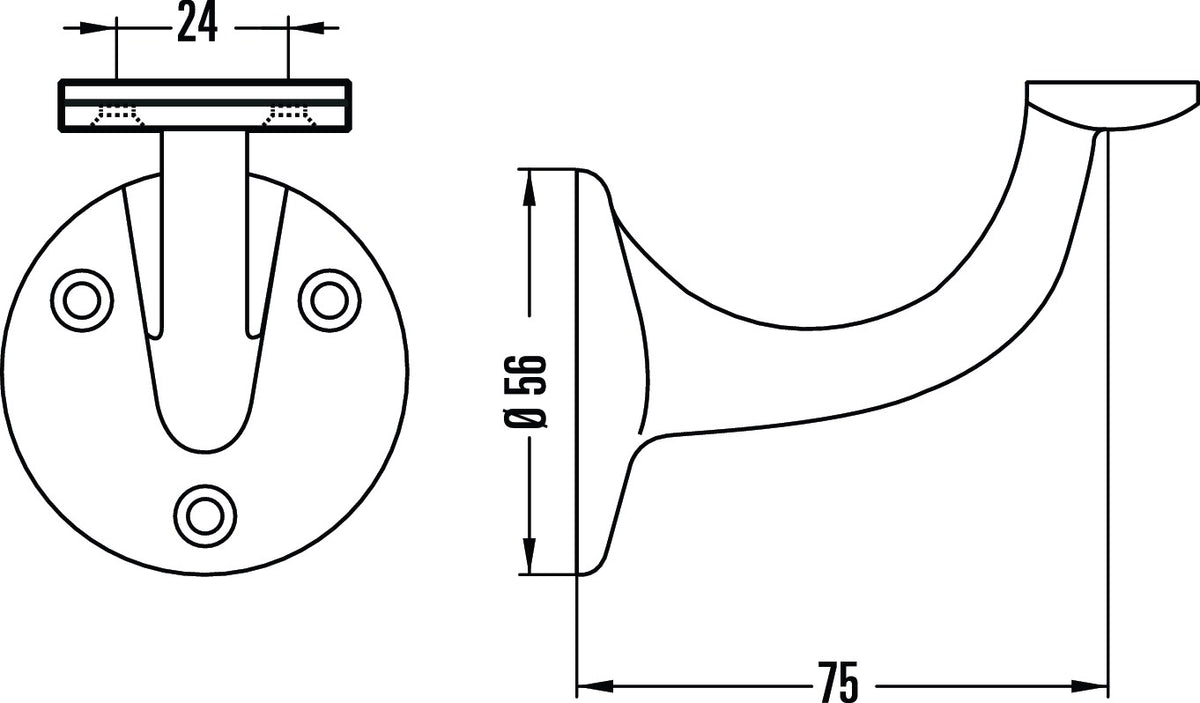 HERMETA Handlaufträger 3507 Aluminium silberfarbig eloxiert Wandplatte 56 mm gerade Auflage
