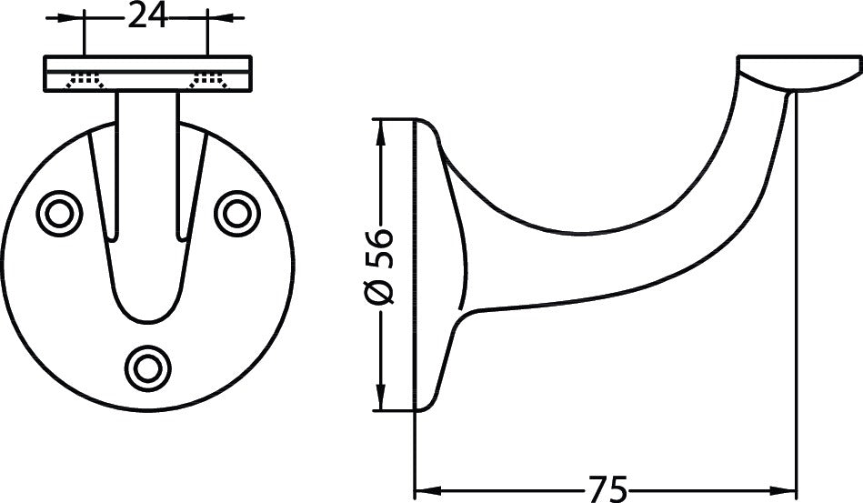 HERMETA Handlaufträger 3507 Aluminium silberfarbig eloxiert Wandplatte 56 mm gerade Auflage