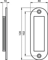 HERMETA Schiebetürmuschel Aluminium silberfarbig eloxiert 2 x Ø 5 mm Länge 120 mm Breite 40 mm