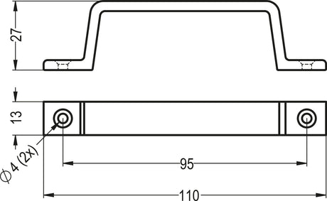 HERMETA Handgriff Aluminium silberfarbig eloxiert 110 mm – 2 Löcher, C2C-zertifiziert