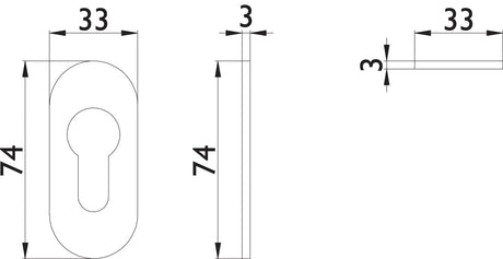 HERMAT Kleberosette oval Edelstahl matt 33 x 74 mm selbstklebend für Rahmentüren