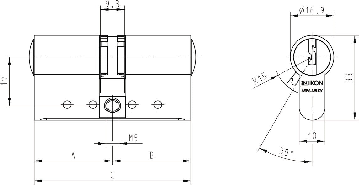 ASSA ABLOY Profil-Doppelzylinder W531 30/30 mm mit beidseitiger Not- und Gefahrenfunktion