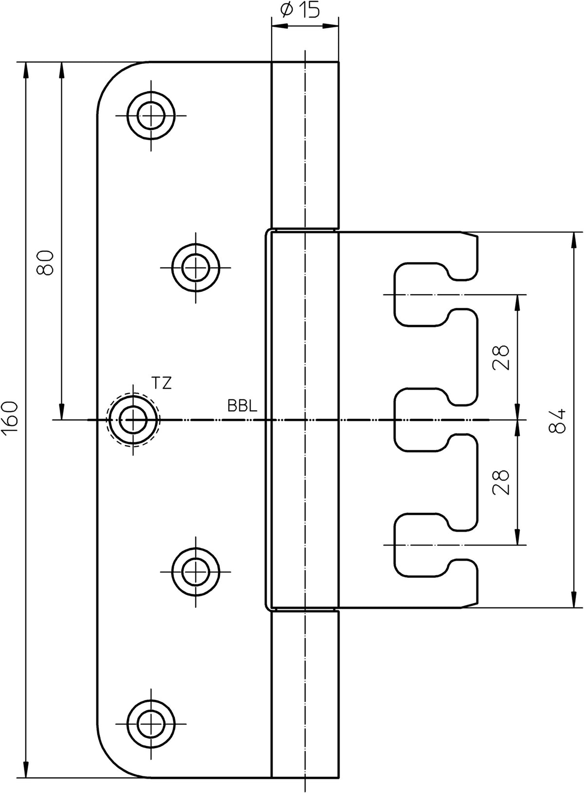 SIMONSWERK Objektband VARIANT VX 7729/160 Planum Stahl matt verchromt 160 kg