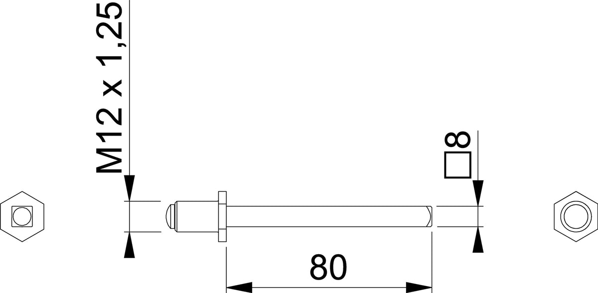 HOPPE Vierkantstift FDW-Vollstift/Schnellstift 8x80 mm Eisen M12x1,25 – für Knopfschilder & Wechselgarnituren