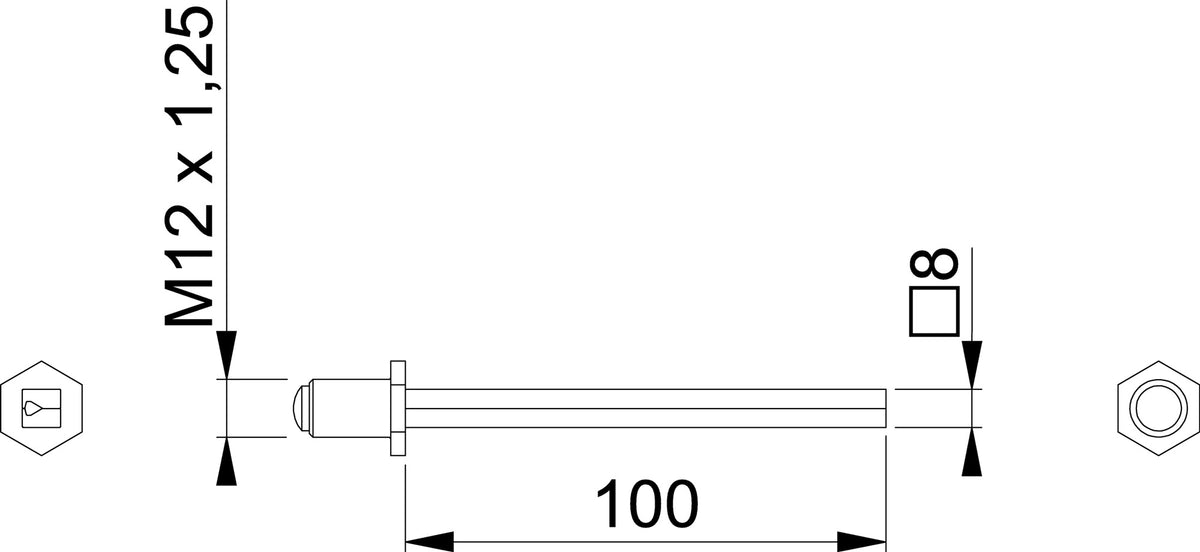 HOPPE VK FDW-Profilstift 4-KT 8x80 mm Eisen verzinkt geteilt M12x1,25 – Vierkantstift für Knopfschilder