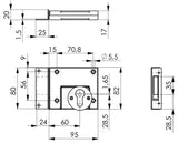 AMF Riegelschloss 49 mit Winkelschließblech, DIN L/R, Dornmaß 60 mm, verzinkt