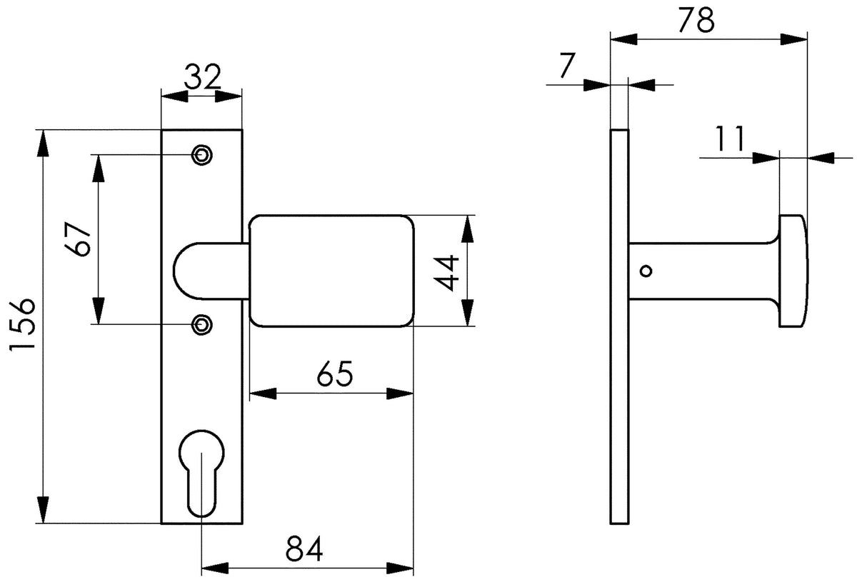 AMF Türknopf-Kurzschild 486Z fest silberfarbig Leichtmetall Vierkant 8 mm DIN links/rechts