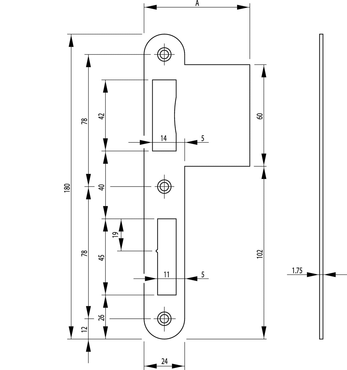 BKS Lappenschließblech B 9000 VA kantig 24x216 mm DIN links