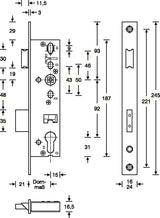 SSF Panik-Rohrrahmen-Einsteckschloss Klasse 3 käntig DIN links auswärts 24/245/35/92/9 mm