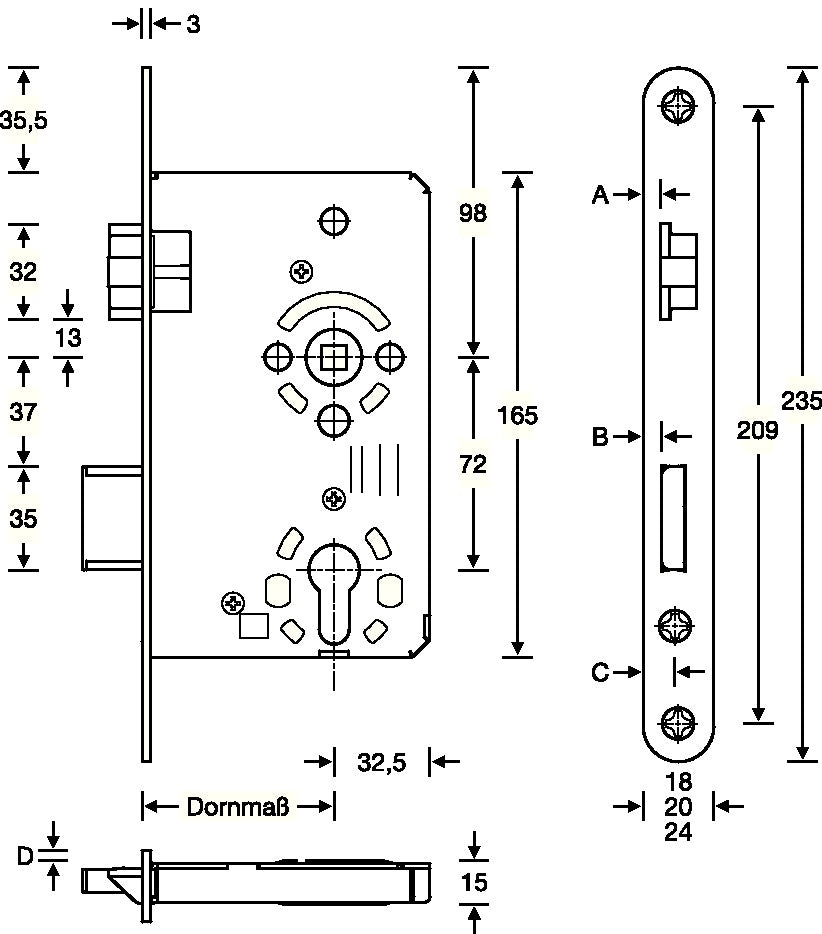 SSF Zimmertür-Einsteckschloss PZW 20/55/72/8 mm DIN links Klasse 3 Zinkdruckguss