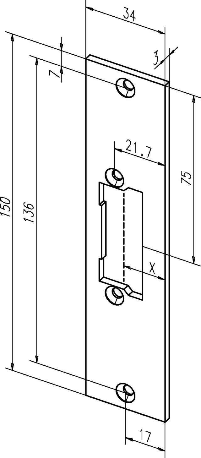 ASSA ABLOY Flachschließblech 21C Edelstahl matt käntig 34 x 150 mm DIN links/rechts