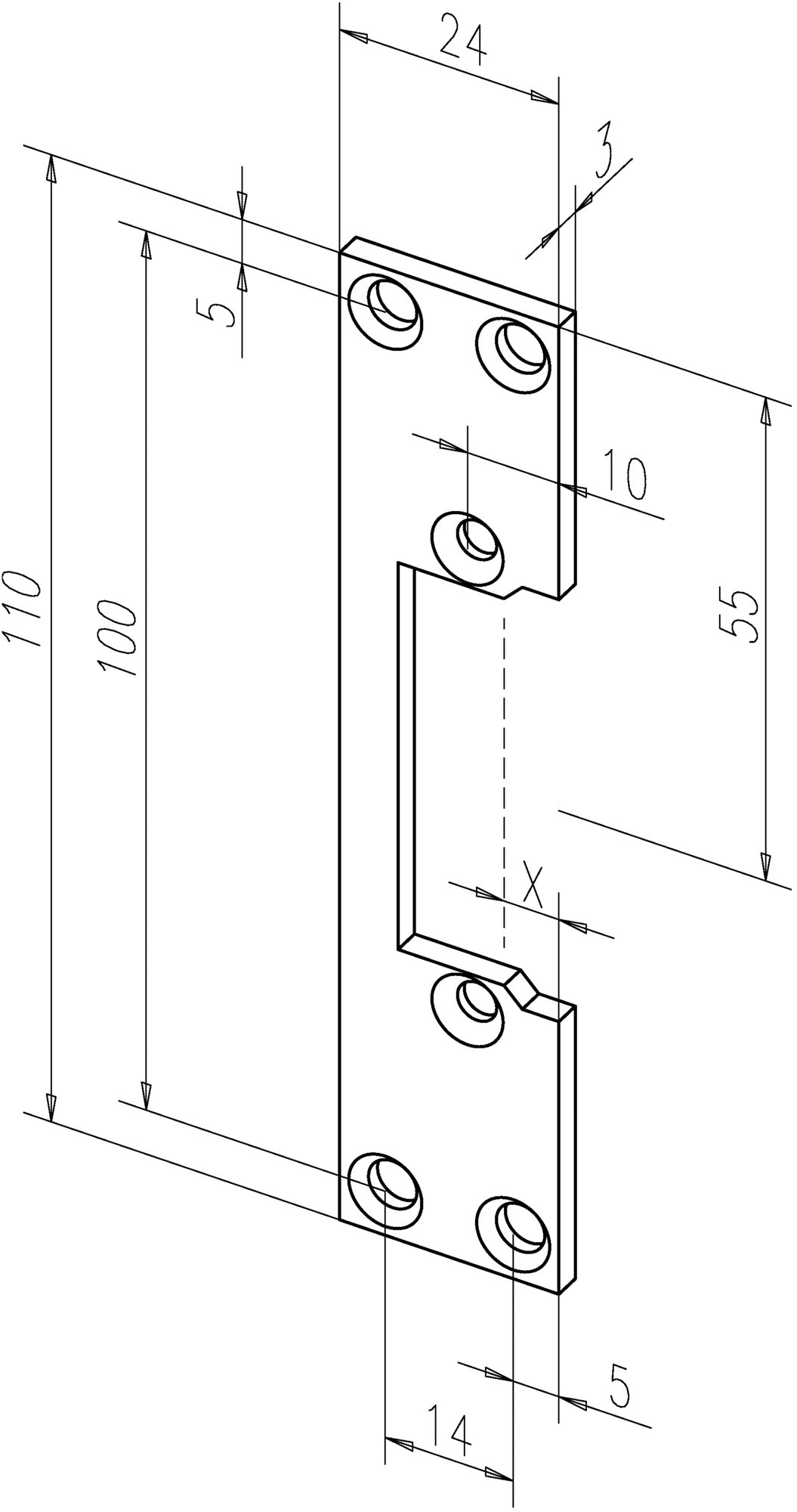 ASSA ABLOY Flachschließblech 107 Stahl verzinkt käntig 24 x 110 mm DIN links/rechts