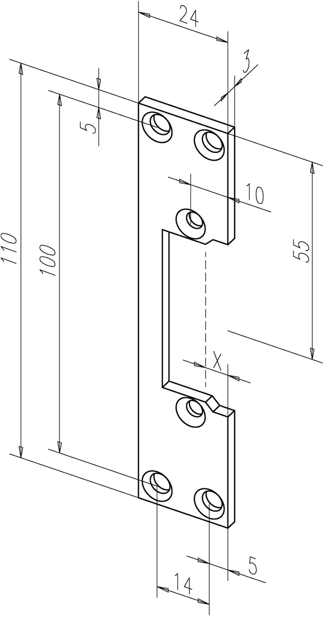 ASSA ABLOY Flachschließblech 107 Stahl verzinkt käntig 24 x 110 mm DIN links/rechts