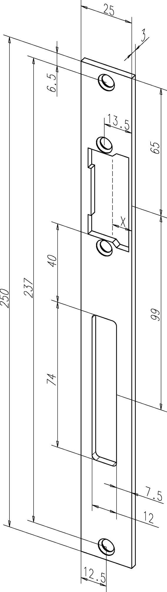 ASSA ABLOY Flachschließblech 691 Edelstahl matt kantig 25 x 250 mm DIN L/R