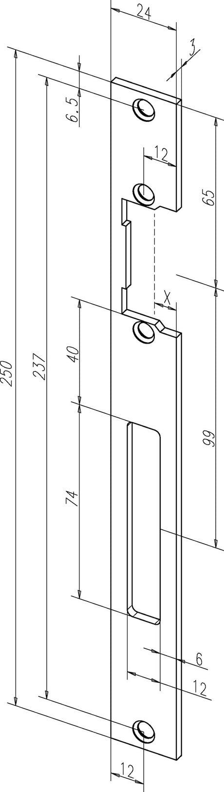 ASSA ABLOY Flachschließblech 690 Edelstahl matt käntig 24 x 250 mm DIN L/R