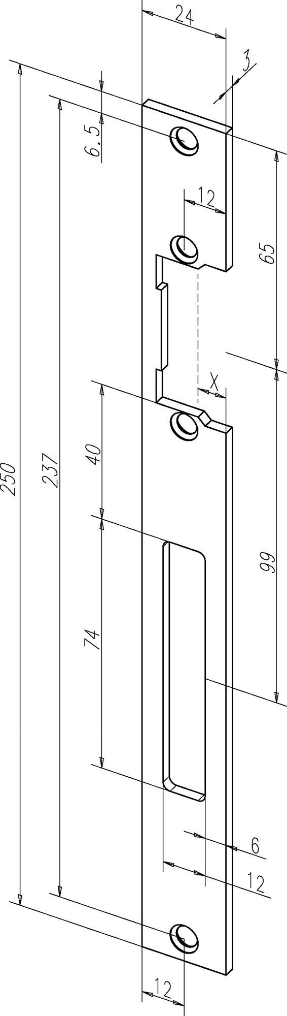 ASSA ABLOY Flachschließblech 690 Edelstahl matt käntig 24 x 250 mm DIN L/R