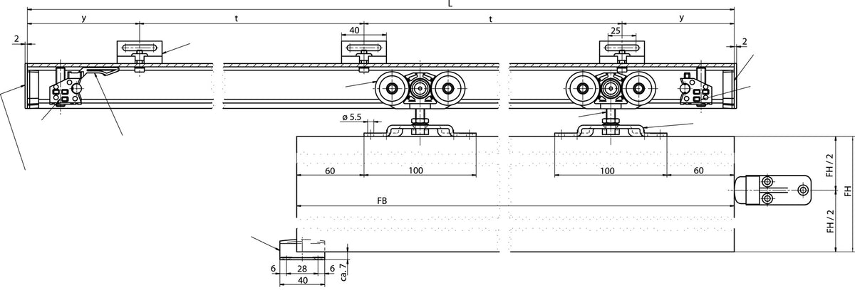GEZE Schiebesystem Perlan 140 Grundsystem 140 kg 1650 mm EV 1 für Schiebetüren 26-60 mm