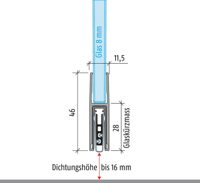 PLANET Türdichtung KG-F8 schmal 709 mm Aluminium silberfarben eloxiert für Glastüren