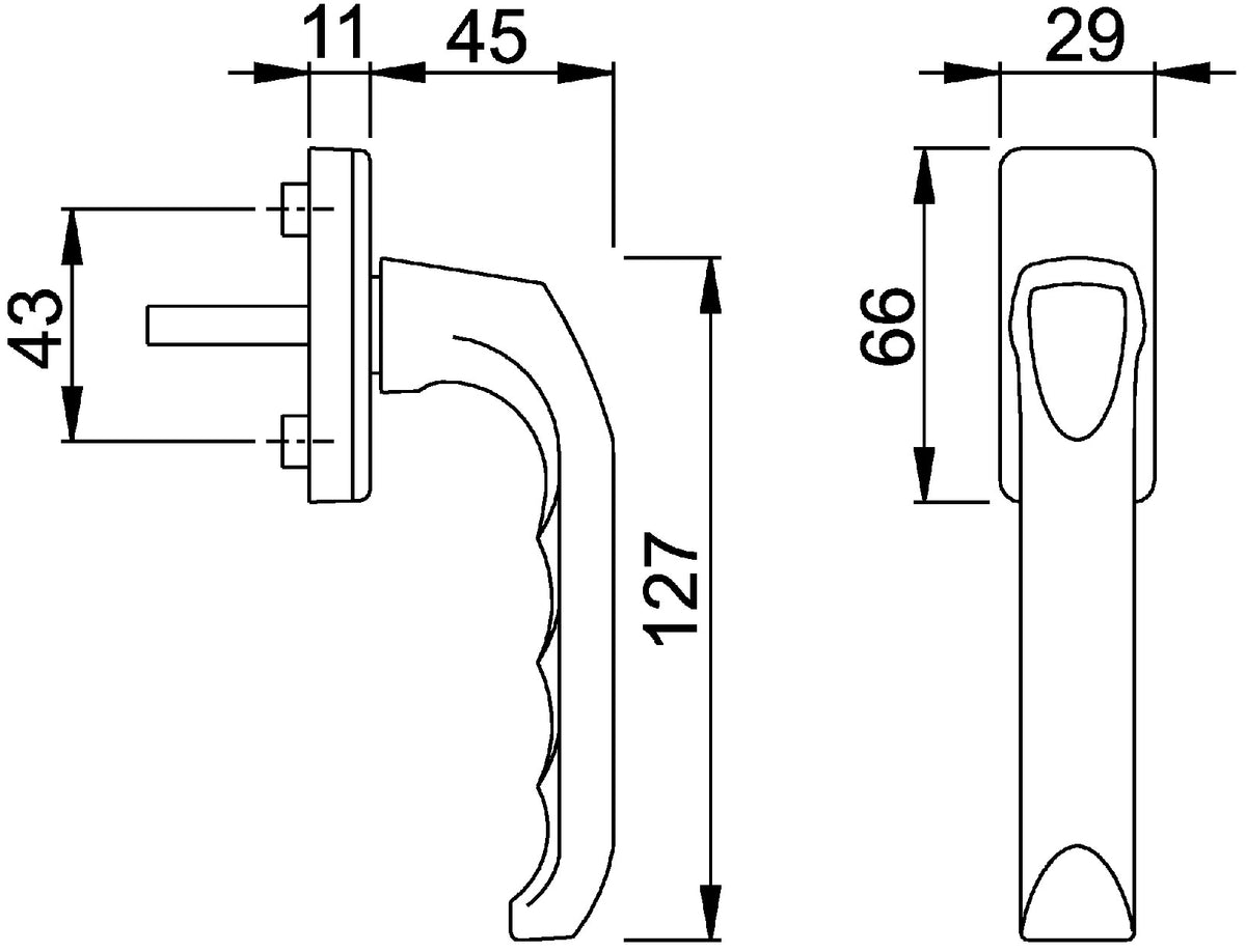 HOPPE Fenstergriff London 013/U34 Aluminium F1 naturfarbig, 32 mm Stiftvorstand, RAL-geprüft