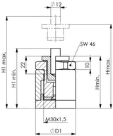 AMF Höhenrichtschraubbock Nr. 6416 Gr. 85 mit Magnetfuß – Feingewinde M30 x 1,5, 65–85 mm
