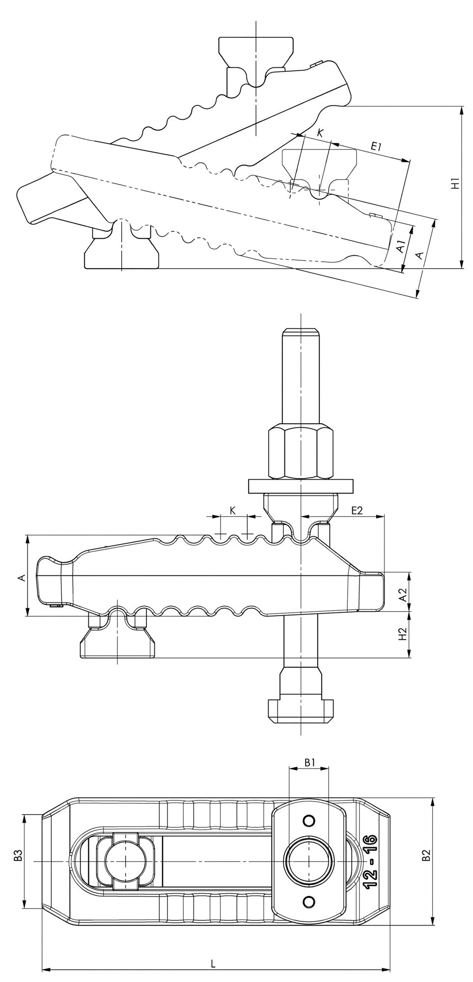AMF Spannpratze Nr. 6312VT Krokodil für T-Nut 10 mm, Spannhöhe 0-40 mm, stufenlos verstellbar