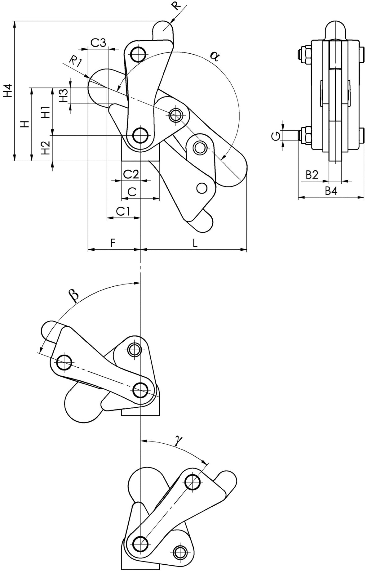 AMF Modulspanner Nr. 6809P Gr. 2 mit Schwenkfuß – schweißbare Ausführung