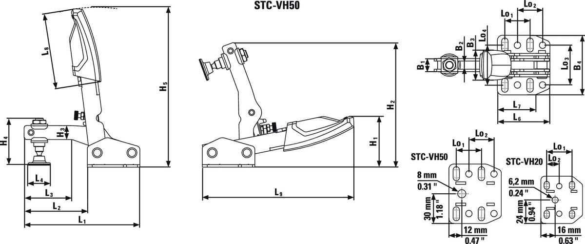 BESSEY Senkrechtspanner STC-VH Gr.20 mit waagrechtem Fuß – Automatische Spannhöhenanpassung bis 35 mm