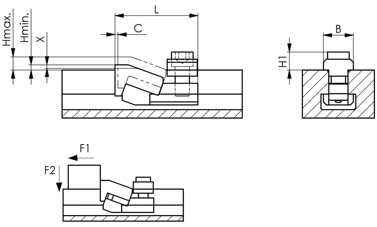 AMF Flachspanner Mini-Bulle Nr. 6492 – T-Nut 12 mm, brüniert, für niedrige Werkstücke