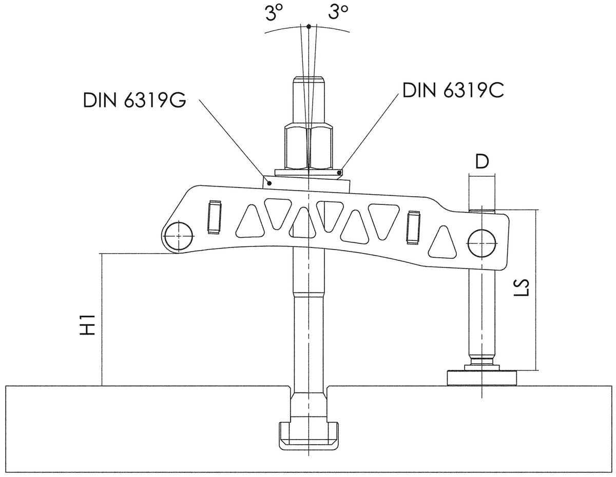 AMF Spanneisen Nr. 6311 für T-Nut 20-28 mm, Länge 200 mm, leichte Bauweise, brünierter Vergütungsstahl