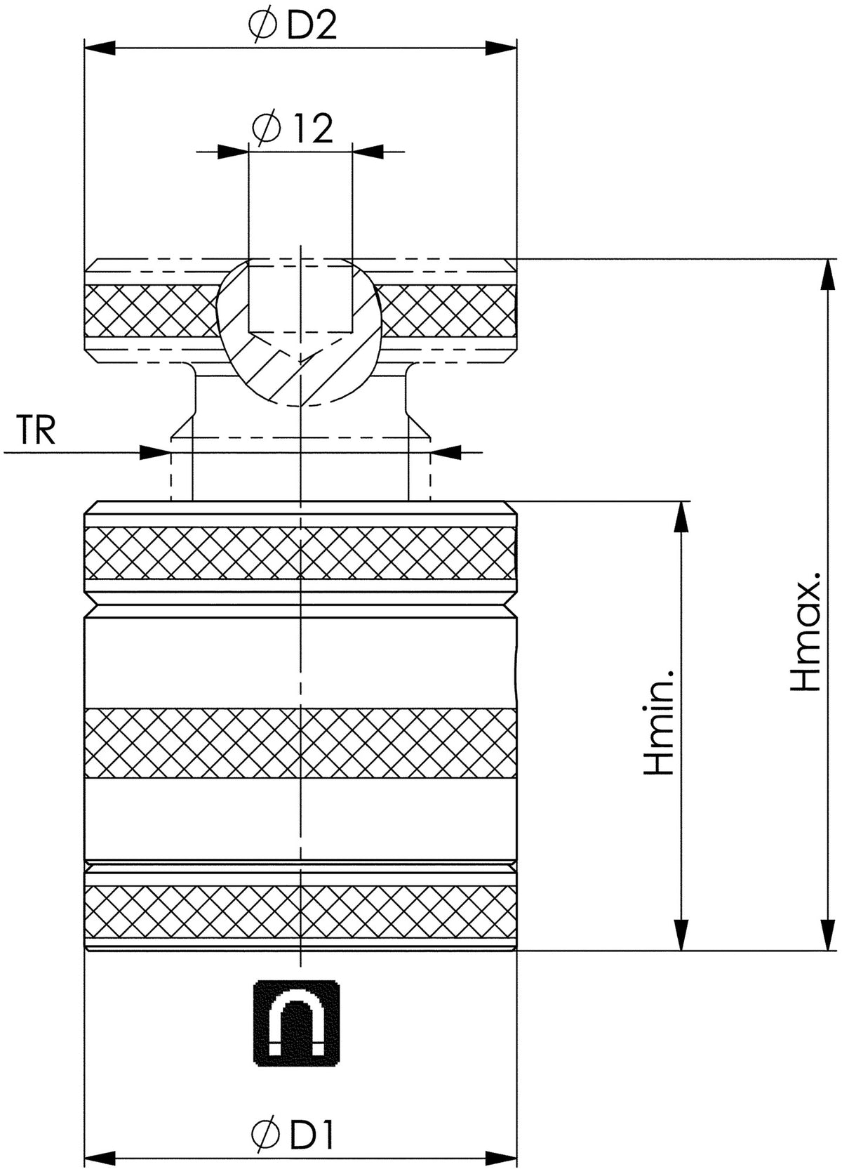 AMF Schraubbock Nr. 6400M Gr. 62 mit flacher Auflage und Magnetfuß, H 52-62 mm