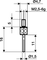 KÄFER Messeinsatz Stift 1,5 mm Ø, 30 mm Länge, M2,5 Gewinde – Passend für Messuhren