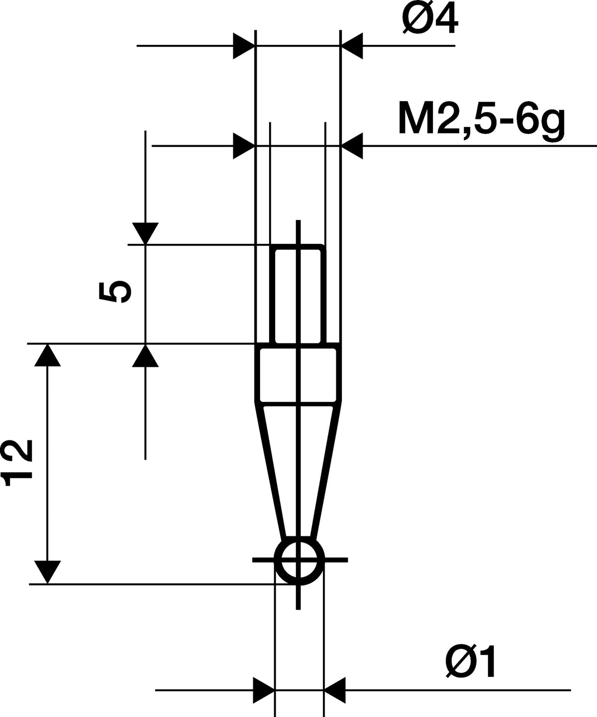 KÄFER Messeinsatz Stift 1,5 mm Ø, 30 mm Länge, M2,5 Gewinde – Passend für Messuhren